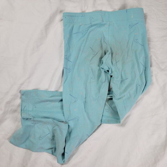 Nike Sportswear Favorites Girls Medium Blue Logo Print Leggings Athletic Casual - Picture 1 of 6